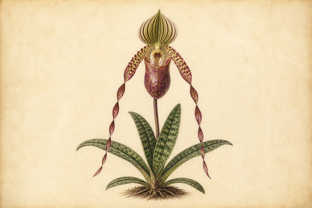 Rothschild's slipper orchid (Paphiopedilum rothschildianum)